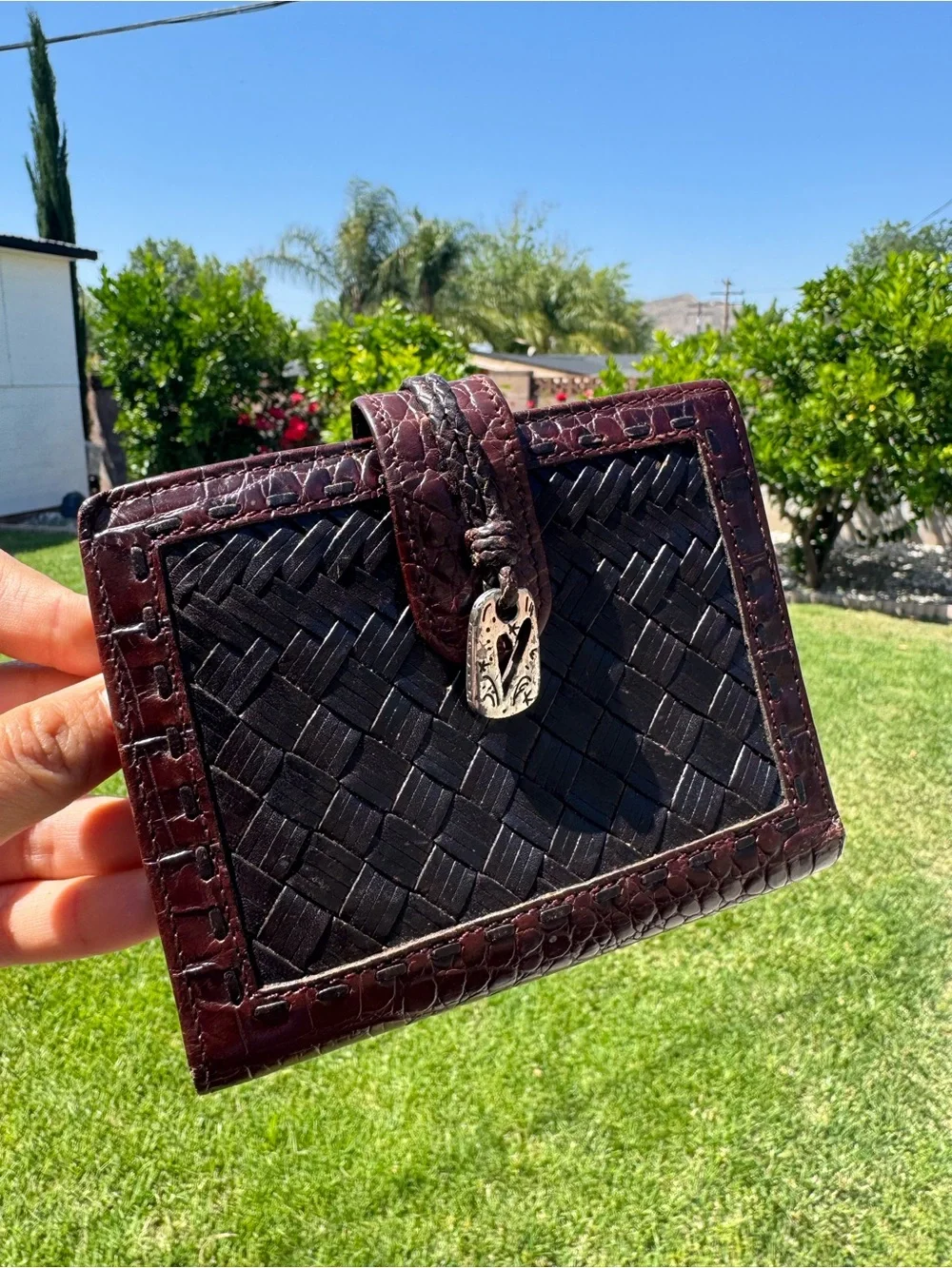 Vintage Brighton Brown Croc-Embossed Heart Leather Boho Bifold Women’s Wallet